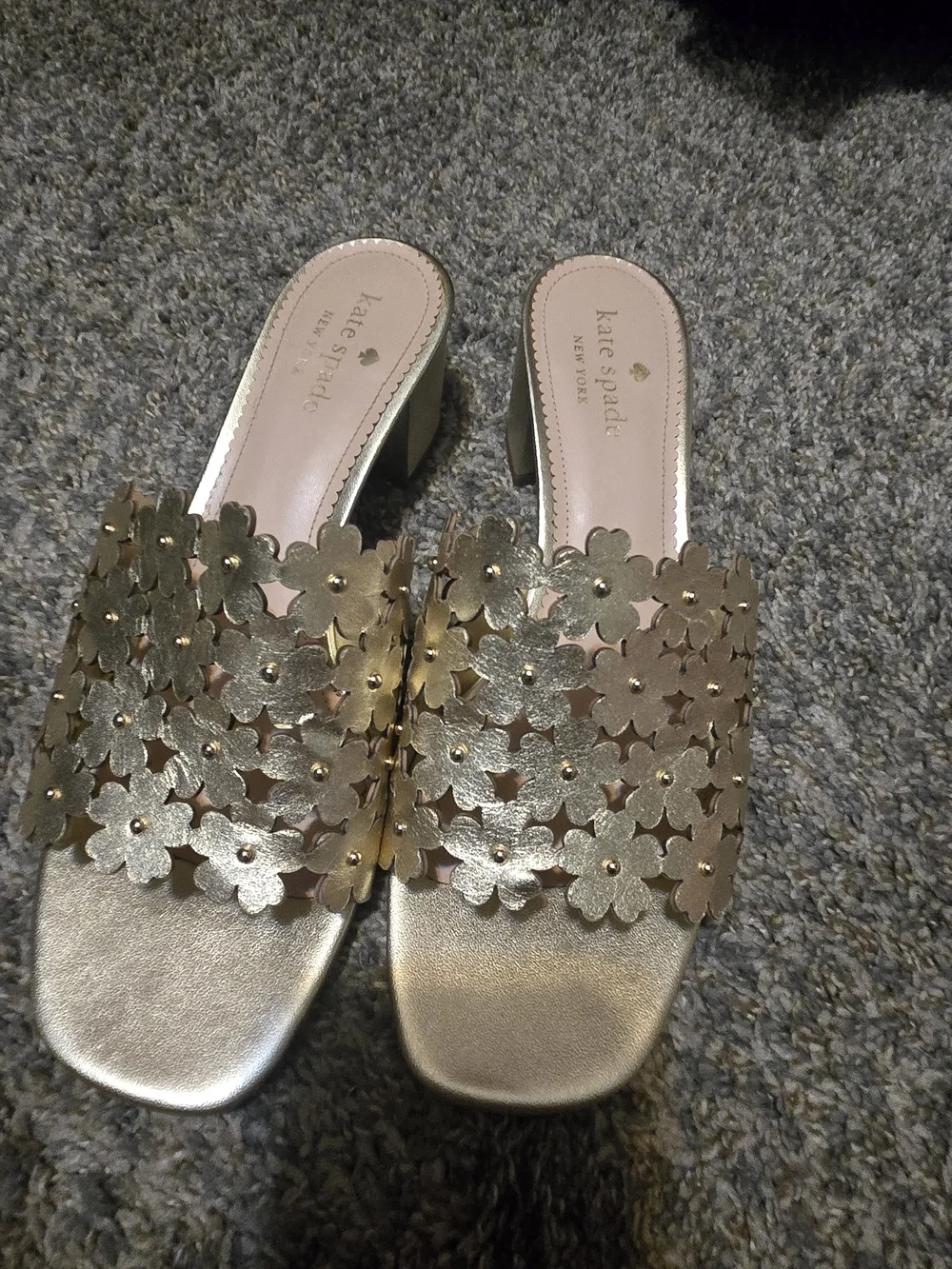 Kate Spade Gold Floral Laser-Cut Slide Sandals